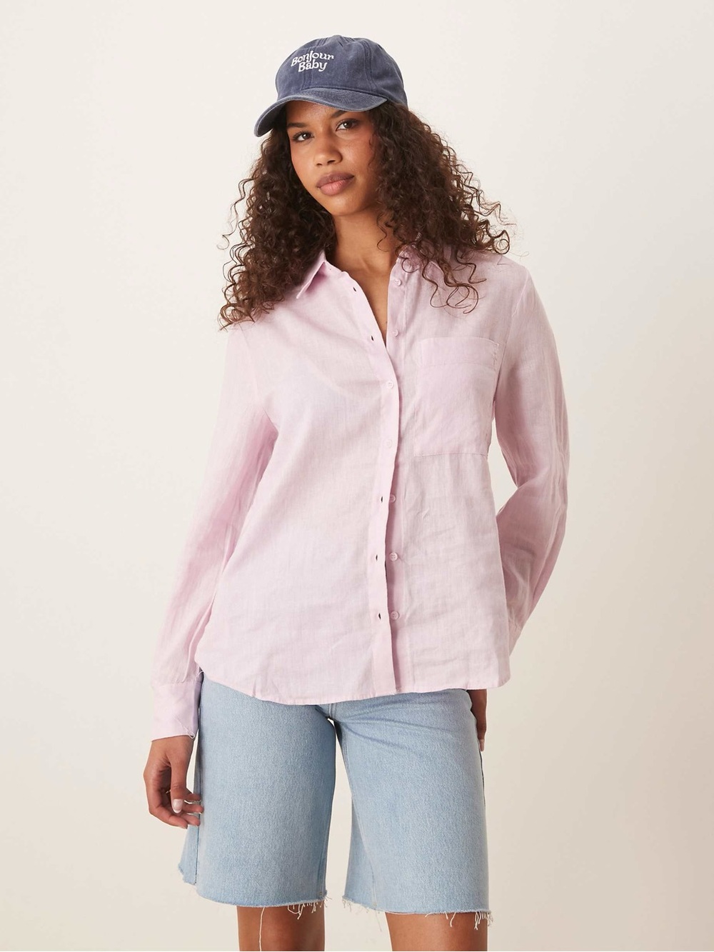 Mango Pocket Linen Shirt M Size 6 Lilac Pink 80% Linen Button Up NWT